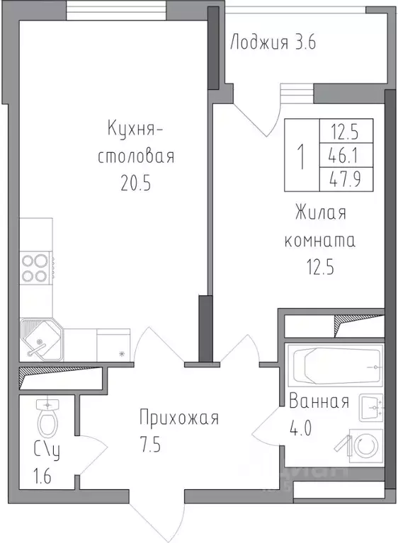 1-к кв. Липецкая область, Липецк ул. Тельмана, 120 (47.9 м) - Фото 0