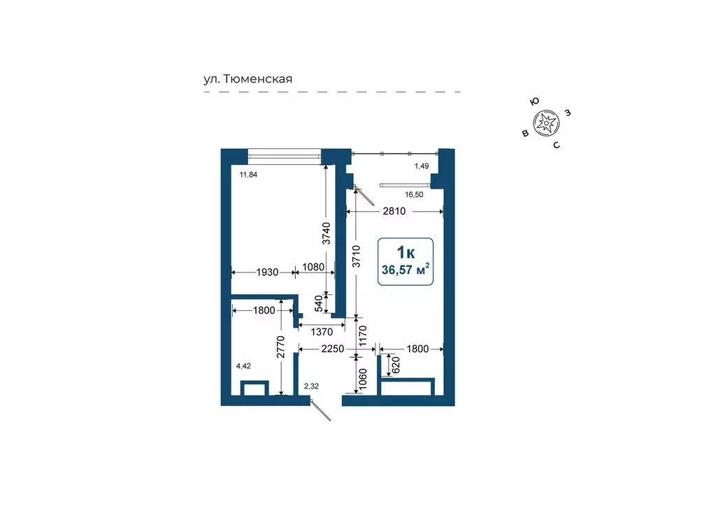 1-комнатная квартира: Дударева, ЖК Родина-2 (36.57 м) - Фото 1