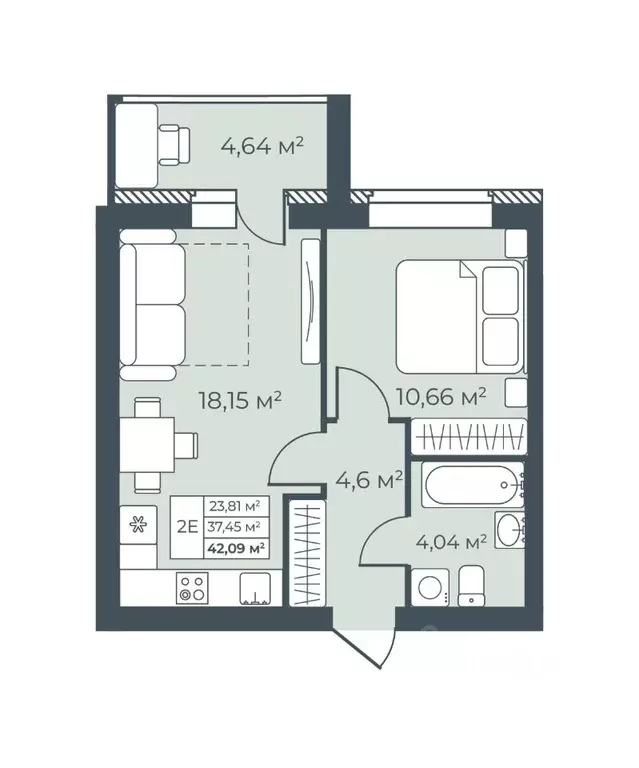 2-к кв. Тульская область, Узловая  (42.09 м) - Фото 1