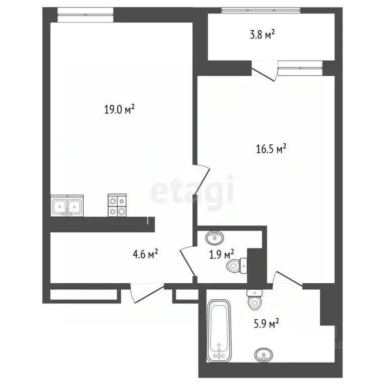 1-к кв. Тюменская область, Тюмень ул. Василия Малкова, 7 (51.9 м) - Фото 1