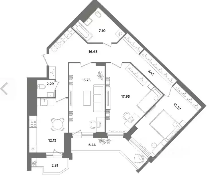 3-к кв. Санкт-Петербург ул. Кустодиева, 7к1 (103.2 м) - Фото 2