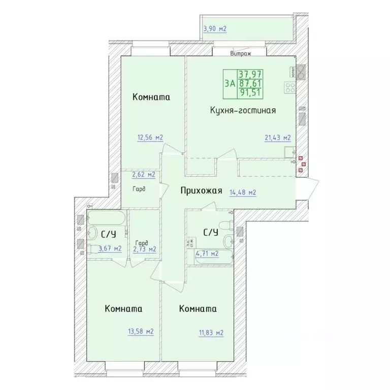 3-к кв. Ярославская область, Ярославль 1-й мкр,  (91.51 м) - Фото 0
