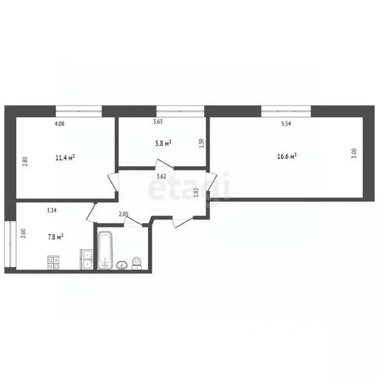 3-к кв. Тюменская область, Тюмень ул. 50 лет Октября, 33 (53.0 м) - Фото 2