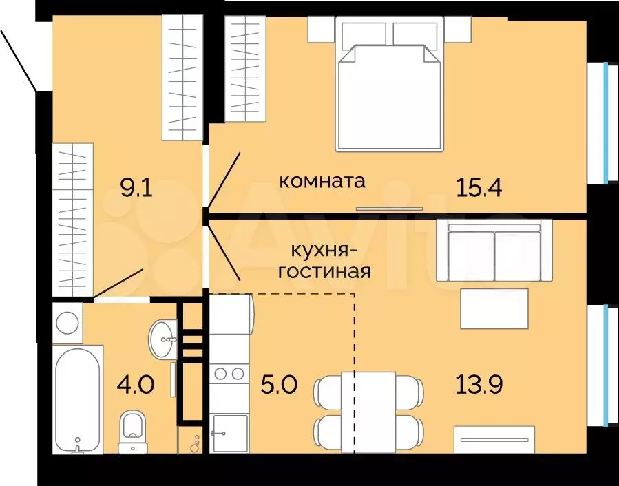 2-к. квартира, 47,4м, 21/25эт. - Фото 0