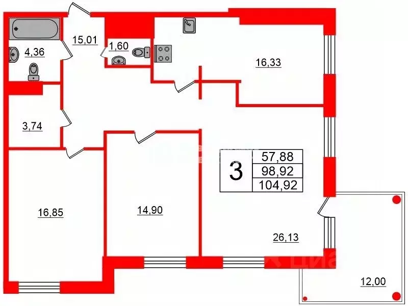 3-к кв. Ленинградская область, Выборг проезд Рельефный, 4 (104.92 м) - Фото 2