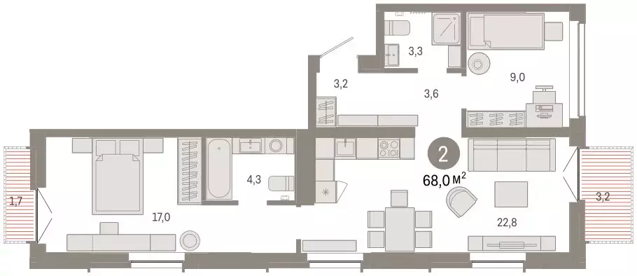 3-комнатная квартира: Тюмень, улица Республики, 205к2 (68.1 м) - Фото 2