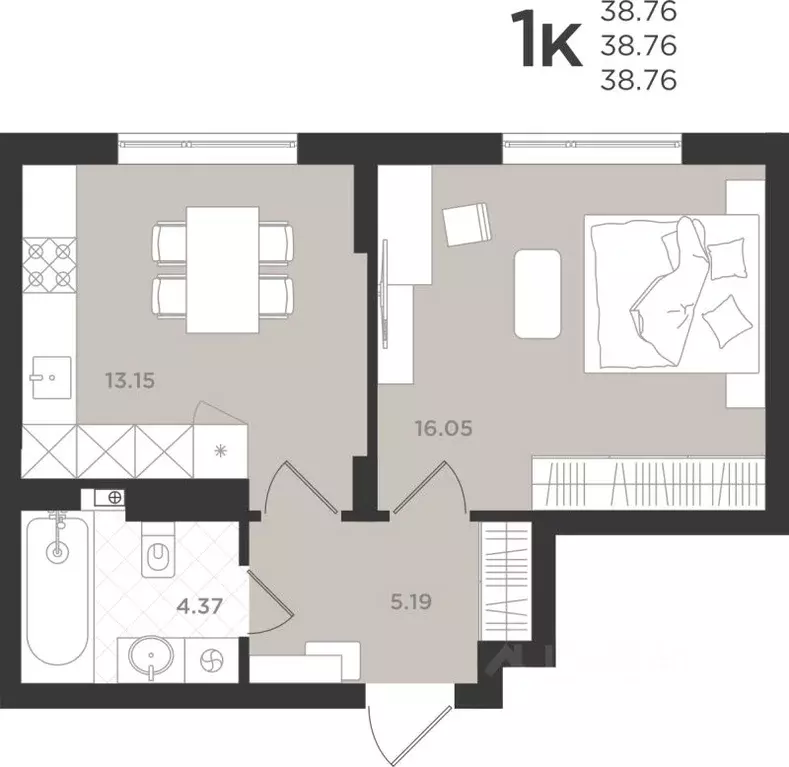 1-к кв. Калининградская область, Светлогорск  (38.76 м) - Фото 1