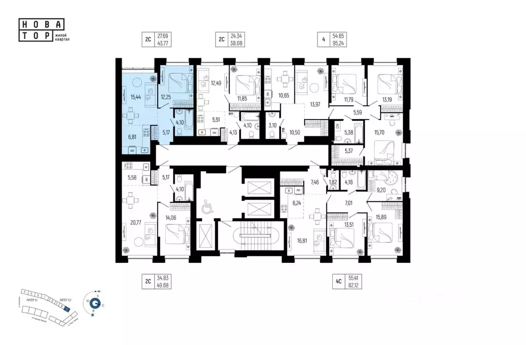 2-к кв. Башкортостан, Уфа Глумилино-1 мкр, Новатор жилой комплекс ... - Фото 2