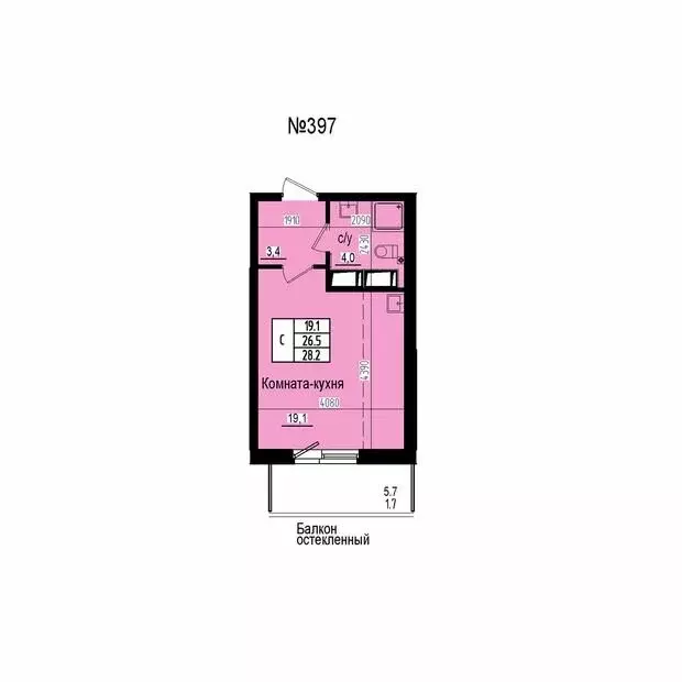 Квартира-студия: посёлок Парголово, Ольгинская дорога, 3/20 (28.2 м) - Фото 2