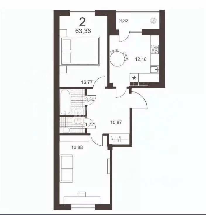 2-к кв. Смоленская область, Смоленск ул. Крупской, 60/2 (65.11 м) - Фото 1