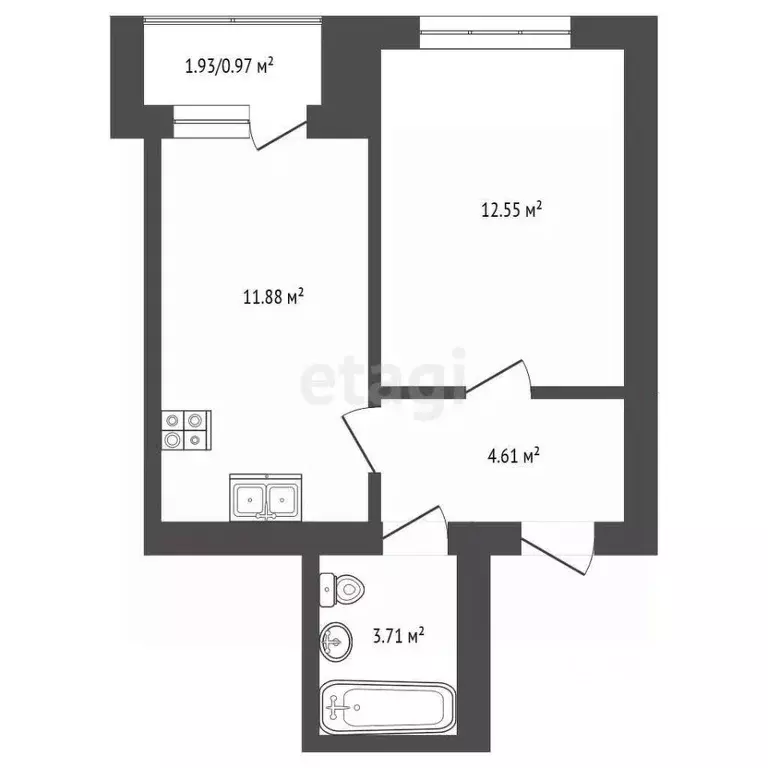 1-к кв. Томская область, Томск Заозерный пер., 30 (33.0 м) - Фото 1