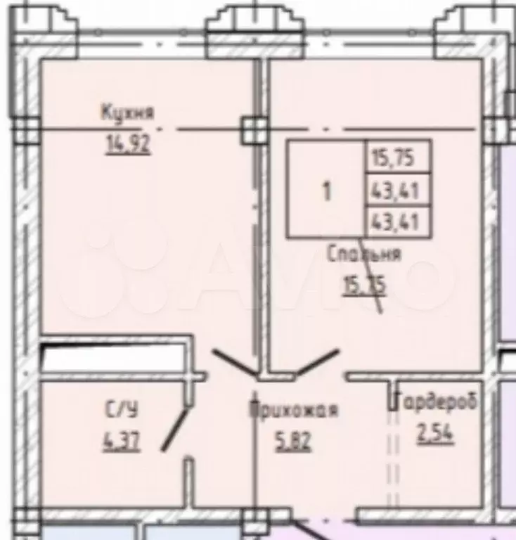 1-к. квартира, 43,4 м, 7/8 эт. - Фото 0