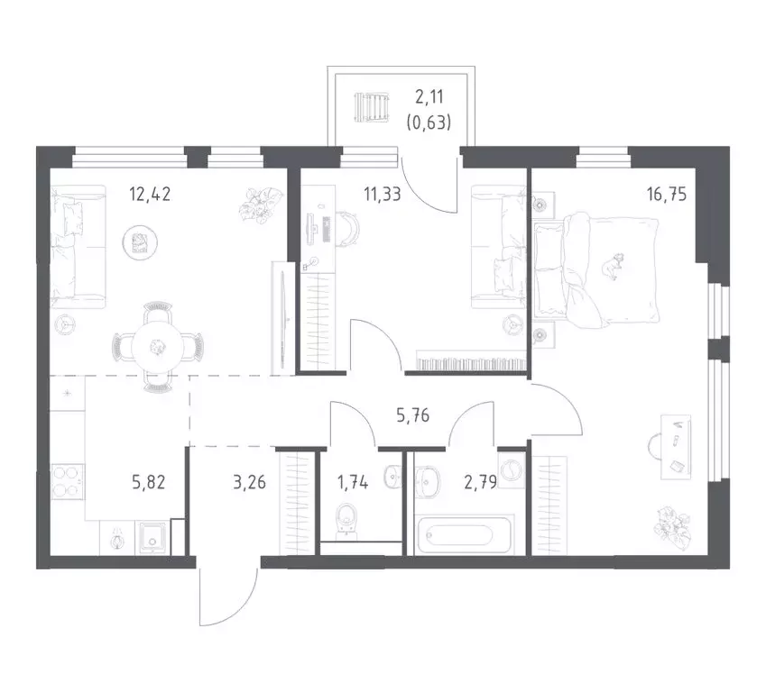 2-комнатная квартира: посёлок городского типа Мисайлово, микрорайон ... - Фото 1