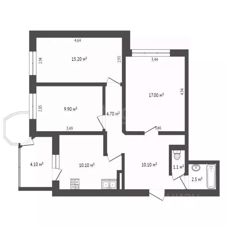 3-к кв. Севастополь ул. Астана Кесаева, 15 (73.3 м) - Фото 2