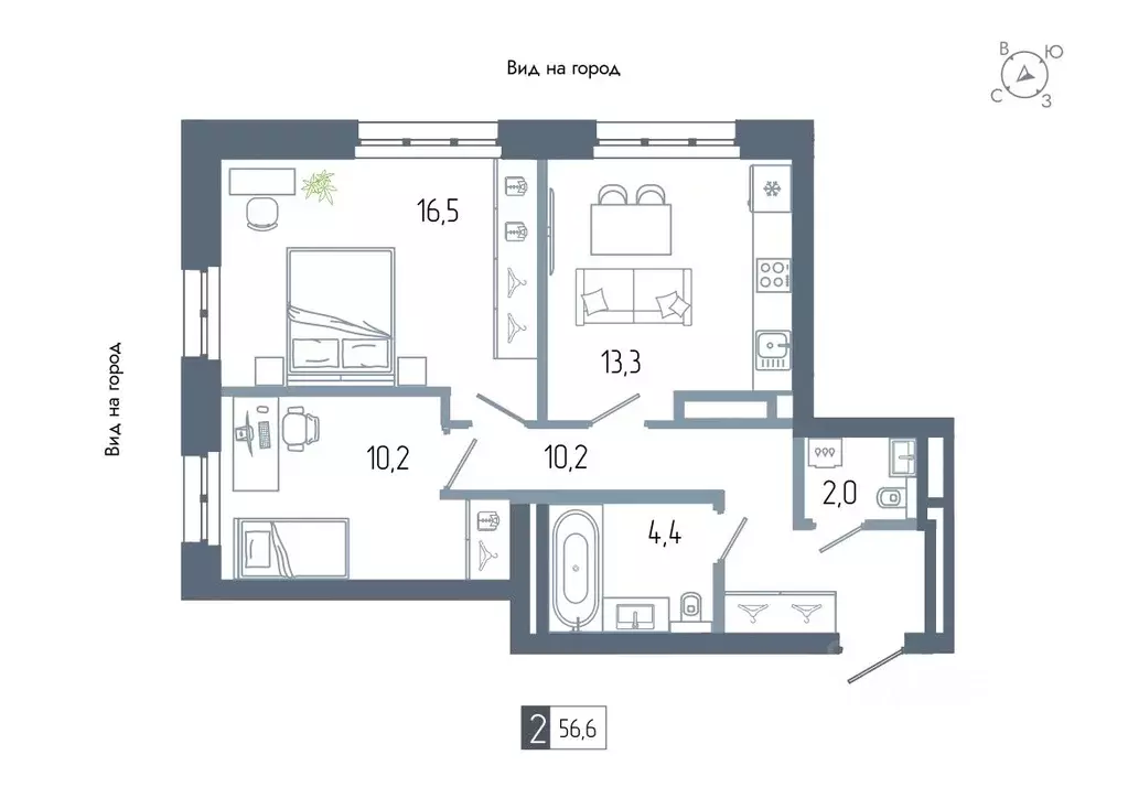 2-к кв. Башкортостан, Уфа Глумилино жилрайон, Аурум жилой комплекс ... - Фото 1