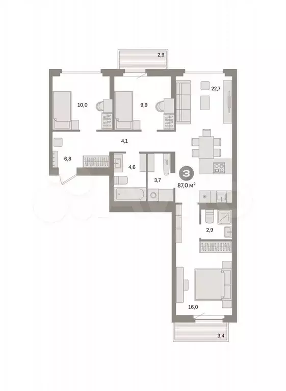 3-к. квартира, 87 м, 2/9 эт. - Фото 0