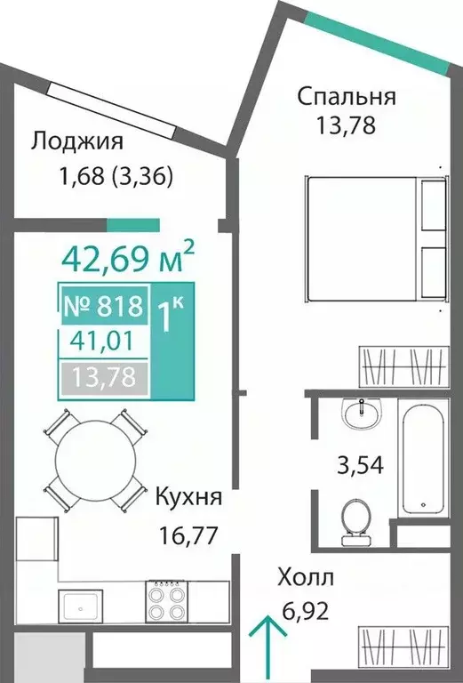 1-к кв. Крым, Симферополь Крымская роза мкр,  (42.69 м) - Фото 0