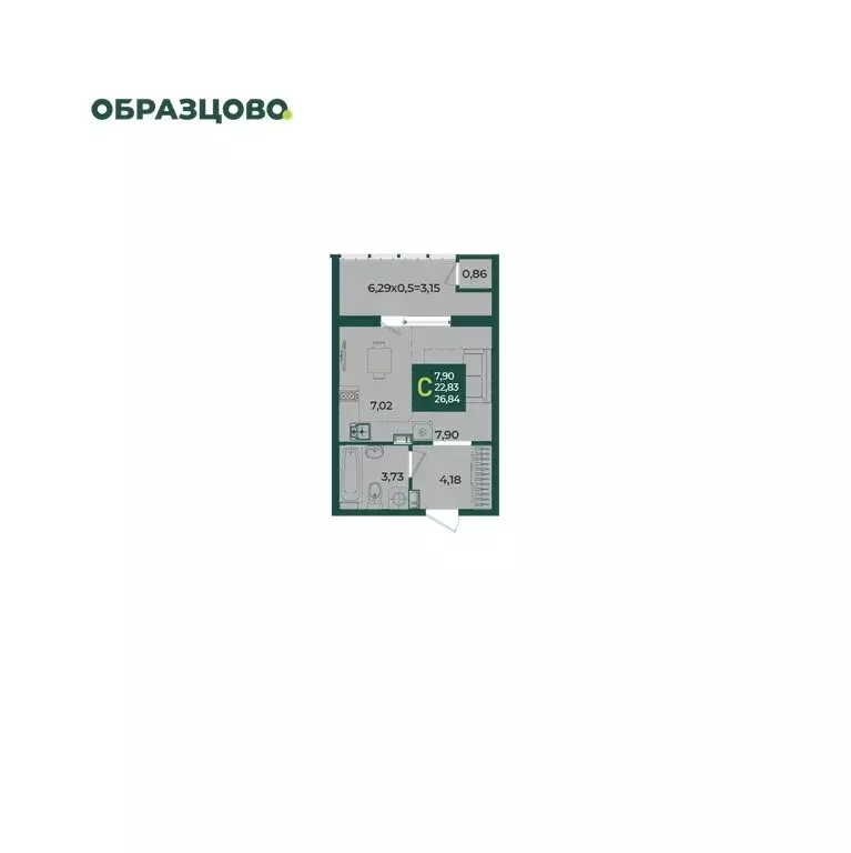 Квартира-студия: Краснодар, микрорайон Образцово (26.84 м) - Фото 0