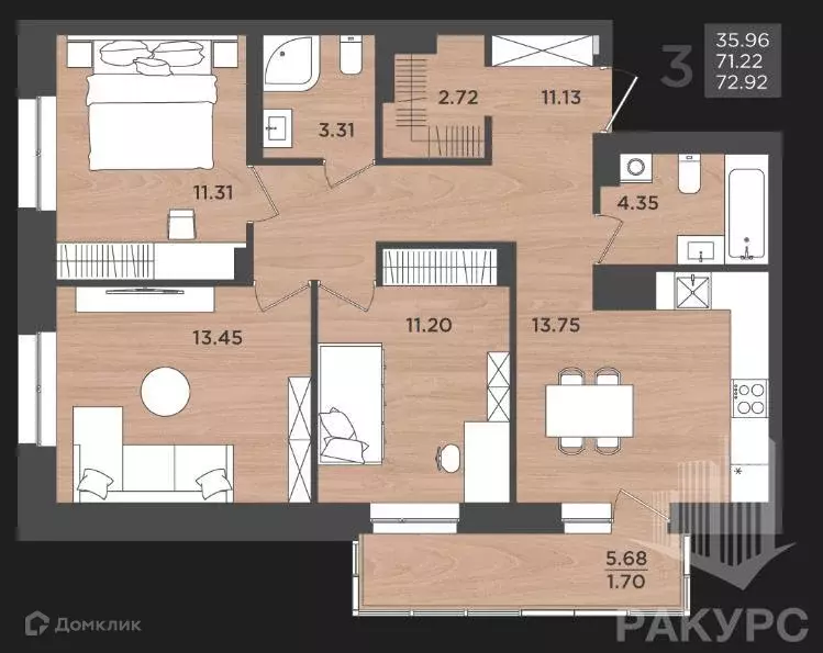 Продаётся 3-к квартира, 72 м - Фото 0