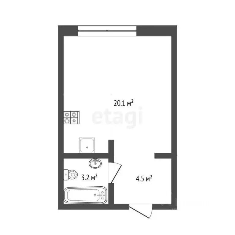 Студия Тюменская область, Тюмень ул. Николая Ростовцева, 24 (27.7 м) - Фото 2