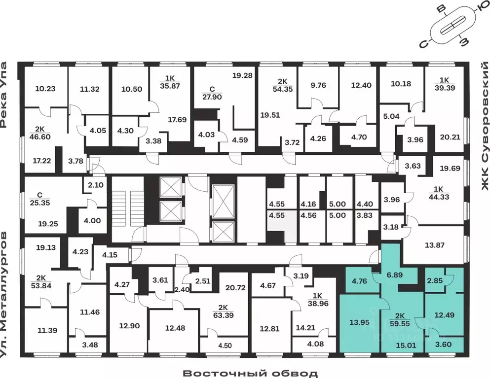 2-к кв. Тульская область, Тула ул. Академика Насоновой, 18А (59.55 м) - Фото 2