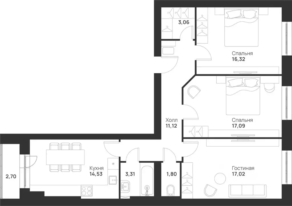 3-к кв. Тульская область, Тула ул. Героев России, 4 (86.95 м) - Фото 1