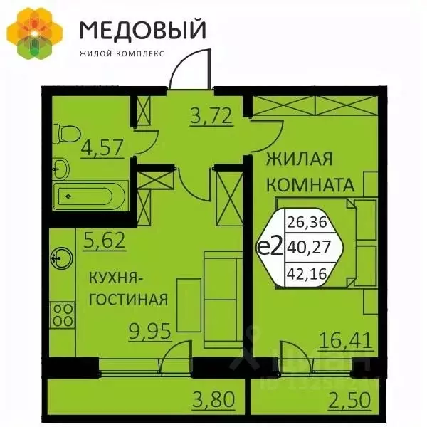 2-к кв. Пермский край, д. Кондратово ул. Г.Н. Нифантова, 4В (42.16 м) - Фото 0