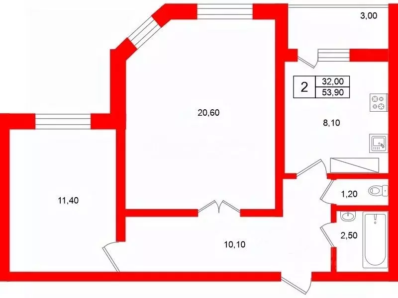 2-к кв. Санкт-Петербург Петергофское ш., 84к17 (53.9 м) - Фото 1
