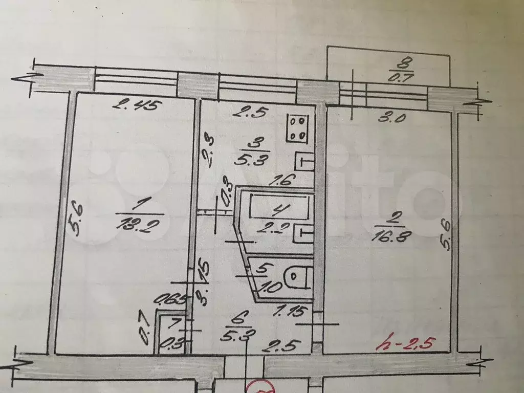 2-к. квартира, 44,1 м, 4/5 эт. - Фото 0