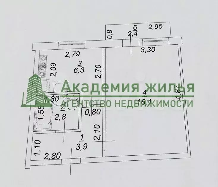 1-к. квартира, 29,1 м, 3/5 эт. - Фото 0