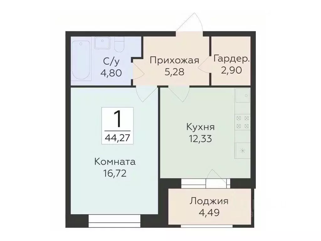 1-к кв. Воронежская область, Воронеж ул. Матросова, 60 (44.27 м) - Фото 0