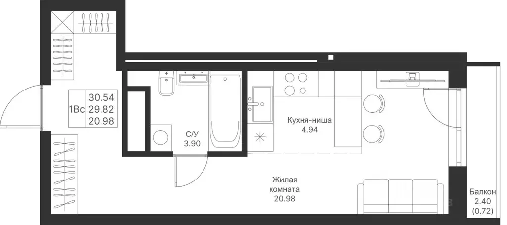 Студия Татарстан, Казань Мой Ритм жилой комплекс, ПК14 (30.54 м) - Фото 0