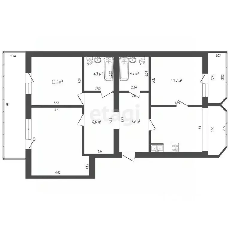 3-к кв. Севастополь ул. Лиговская, 4 (83.2 м) - Фото 2
