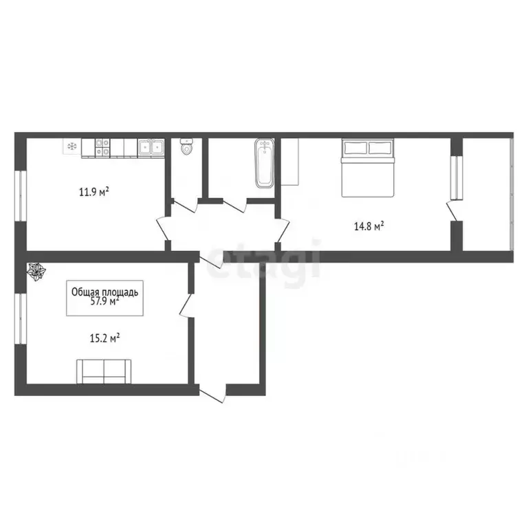 2-к кв. Новосибирская область, Бердск ул. Красная Сибирь, 117 (57.9 м) - Фото 2