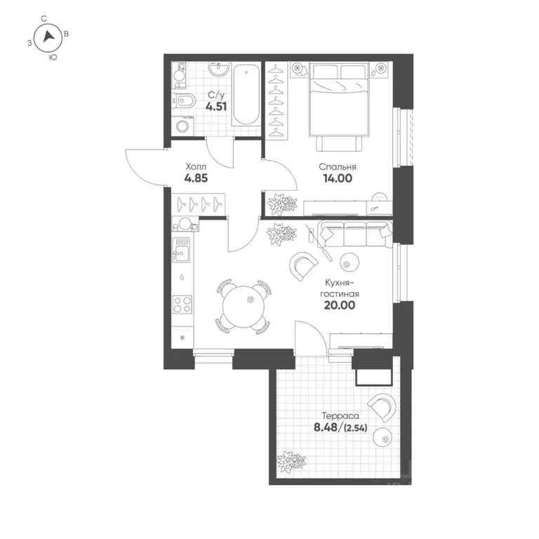 1-к кв. Татарстан, Казань Счастье в Казани жилой комплекс (45.9 м) - Фото 1