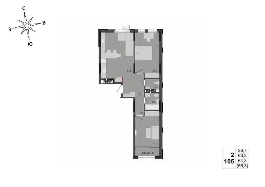 2-к кв. Удмуртия, Ижевск ул. Леваневского (64.8 м) - Фото 0