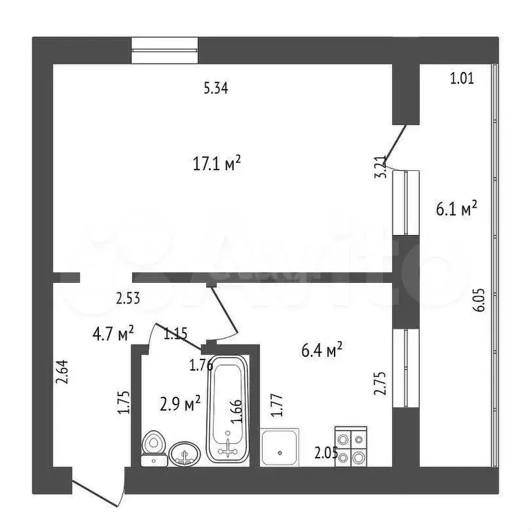1-к. квартира, 31,1 м, 1/5 эт. - Фото 0