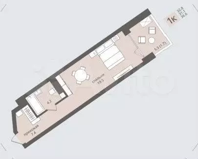 Апартаменты-студия, 36,6 м, 2/5 эт. - Фото 1