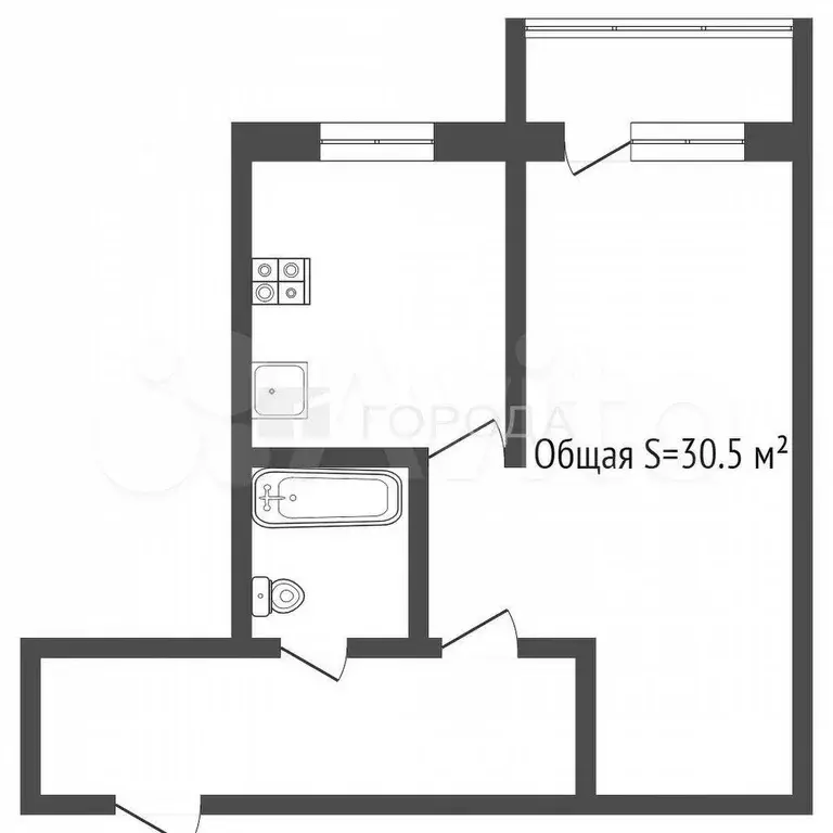 1-к. квартира, 30,5 м, 4/5 эт. - Фото 1