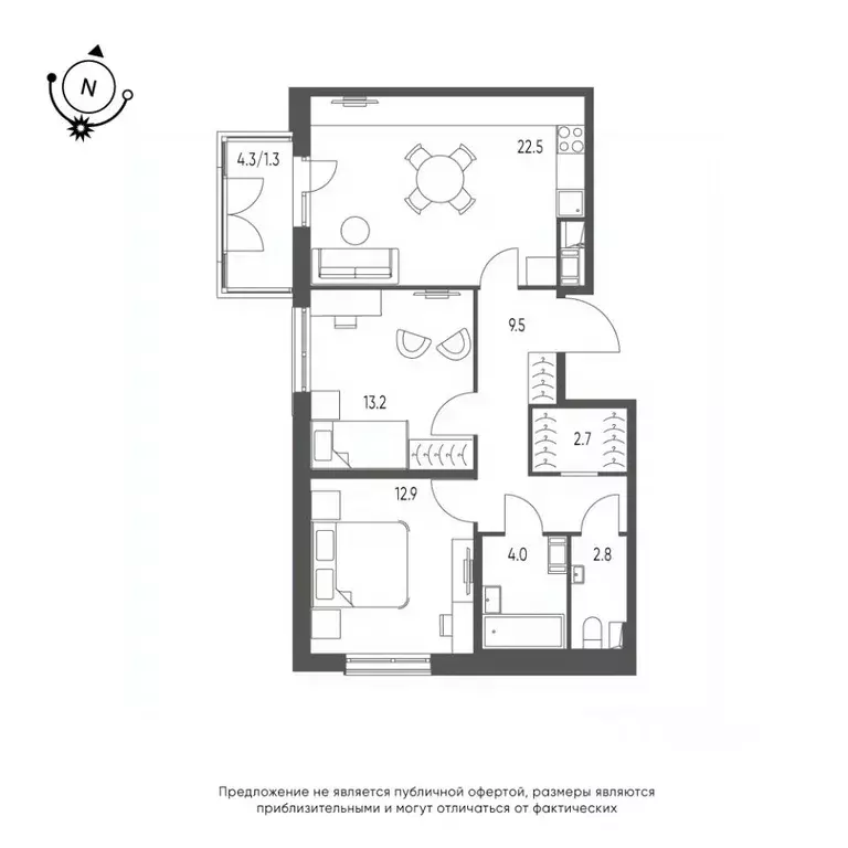 2-к кв. Омская область, Омск Зеленая река мкр, 13 (68.9 м) - Фото 0