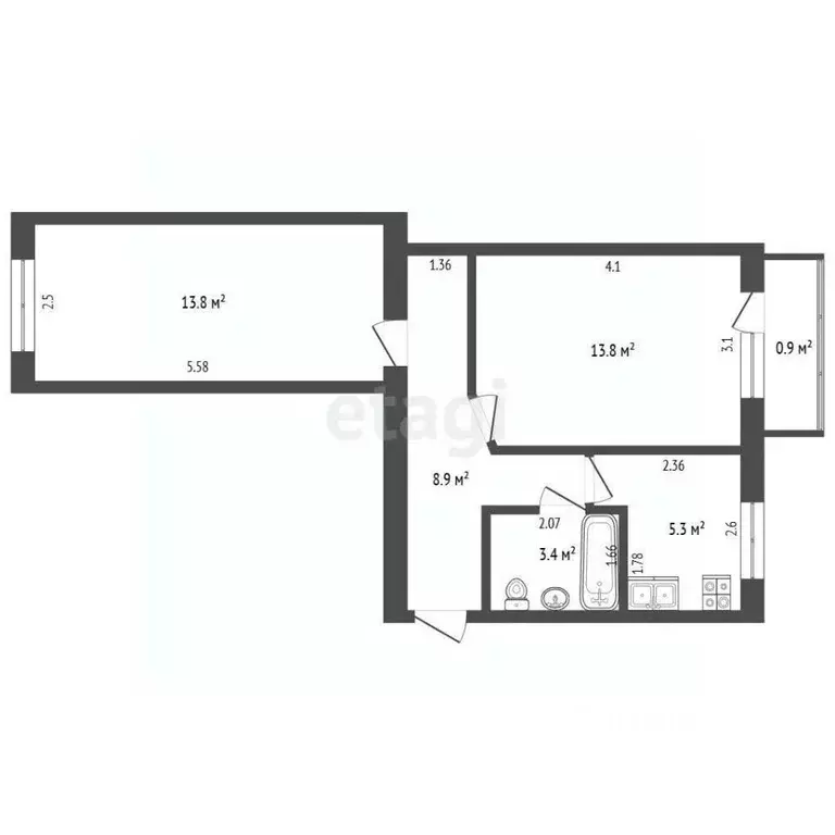 2-к кв. Крым, Феодосия ул. Гарнаева, 73 (45.2 м) - Фото 2