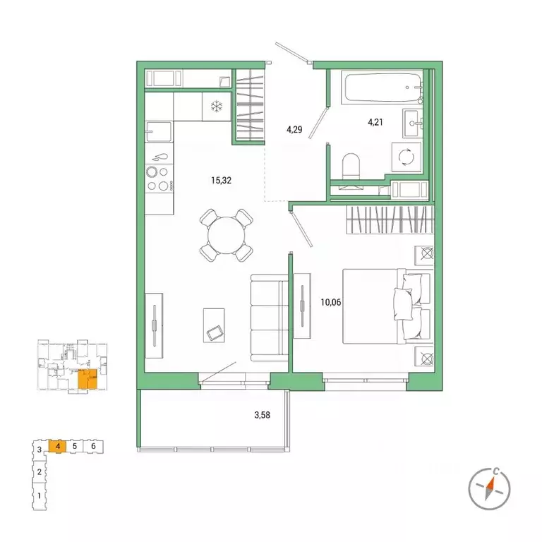 1-к кв. Санкт-Петербург Окла жилой комплекс (34.95 м) - Фото 0