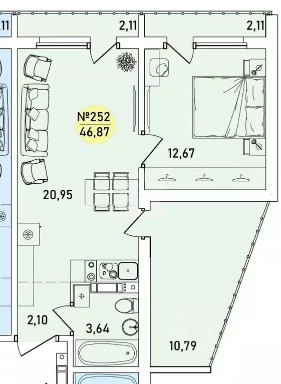 1-к кв. Ярославская область, Ярославль 2-й мкр,  (46.87 м) - Фото 1