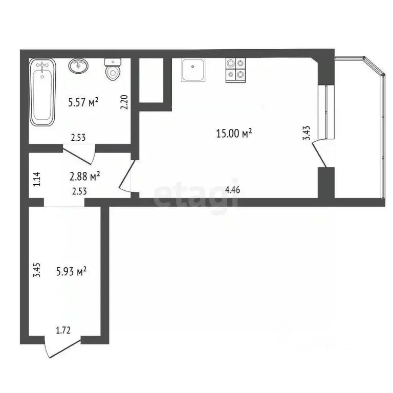 Студия Тюменская область, Тюмень ул. Валентины Трофимовой, 12 (28.8 м) - Фото 1