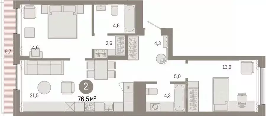 2-к кв. Свердловская область, Екатеринбург ул. Пехотинцев, 2В (76.5 м) - Фото 0