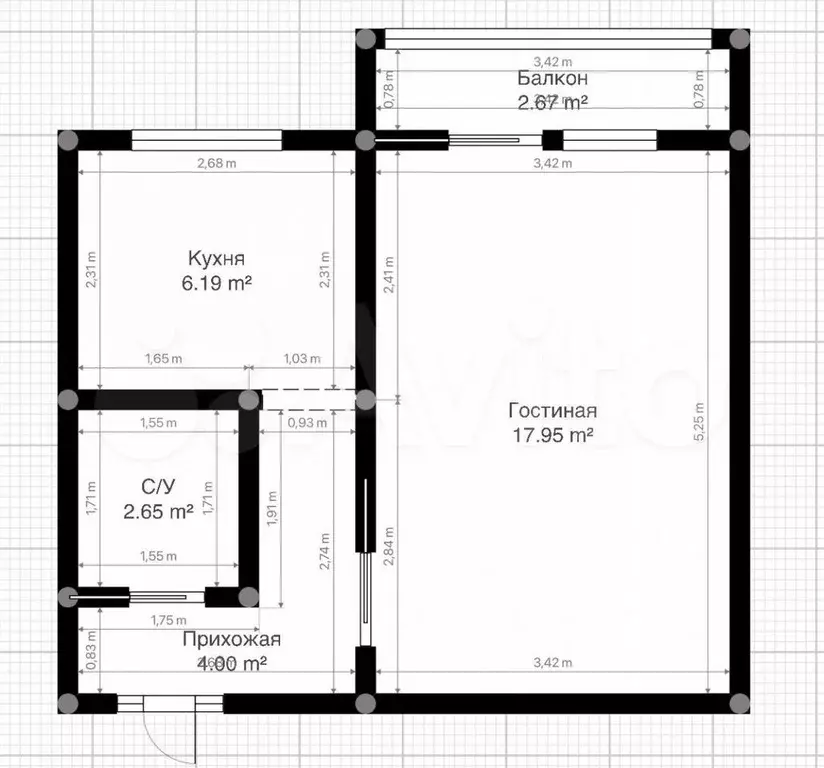 1-к. квартира, 32,5 м, 4/5 эт. - Фото 0