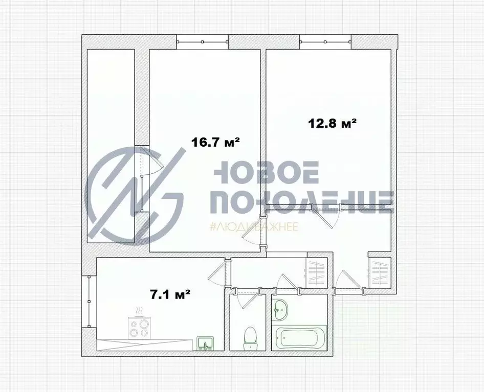 2-к кв. Омская область, Омск Волгоградская ул., 18 (47.7 м) - Фото 1