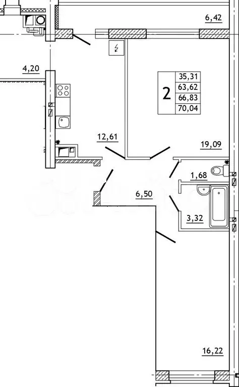 2-к. квартира, 70 м, 6/10 эт. - Фото 0