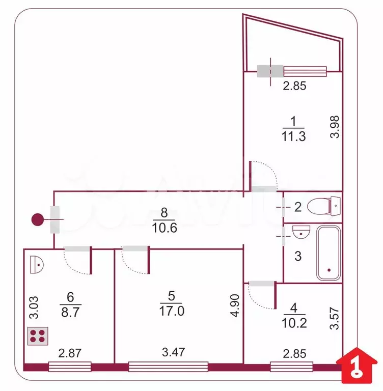 3-к. квартира, 62,9 м, 7/9 эт. - Фото 0