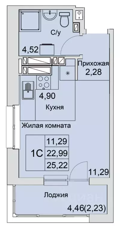 Студия Ростовская область, Батайск  (25.22 м) - Фото 1